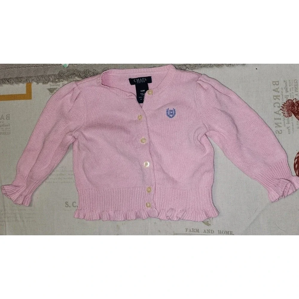 Chaps Ralph Lauren Cardigan Infant Baby 18 Months Knit Pink Ruffled Cottagecore
